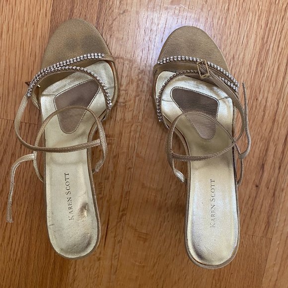 Gold Stiletto Sandals with Rhinestone Detail - Picture 1 of 3